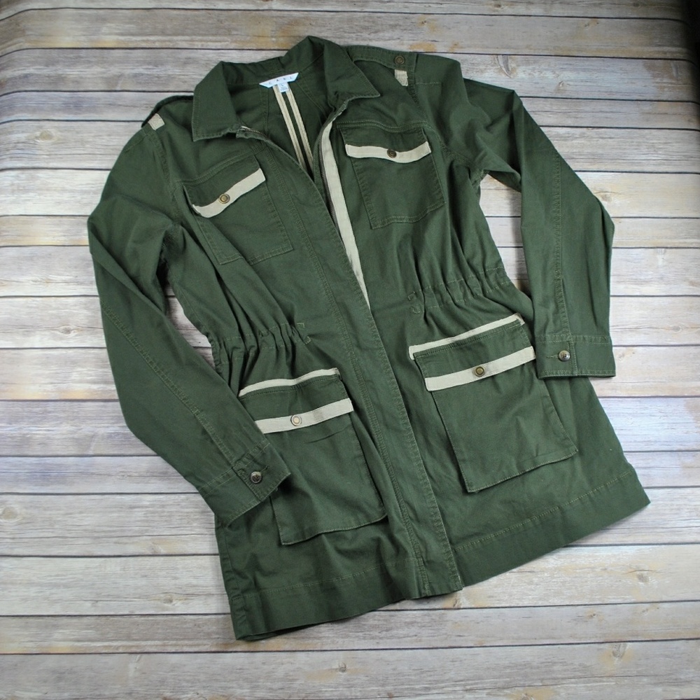 CAbi Green Utility Jacket with Tan Accents